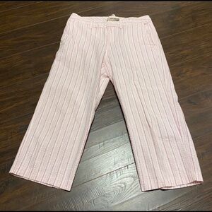 SUNSET COVE pink white striped seersucker capris